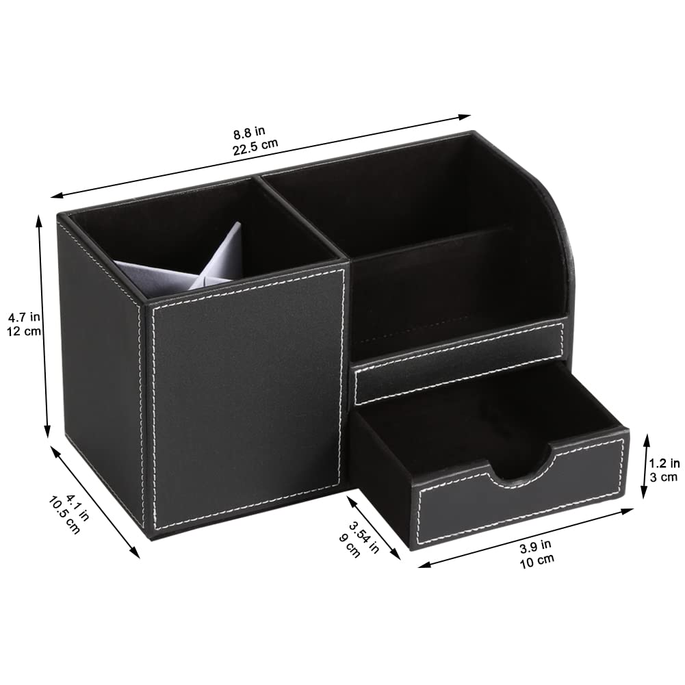 KINGFOM PU-Leder Schreibtisch-Schreibwaren-Organizer mit Aufbewahrung für Fernbedienung und kleine Schubladenbox, Stiftehalter, (Schwarz)