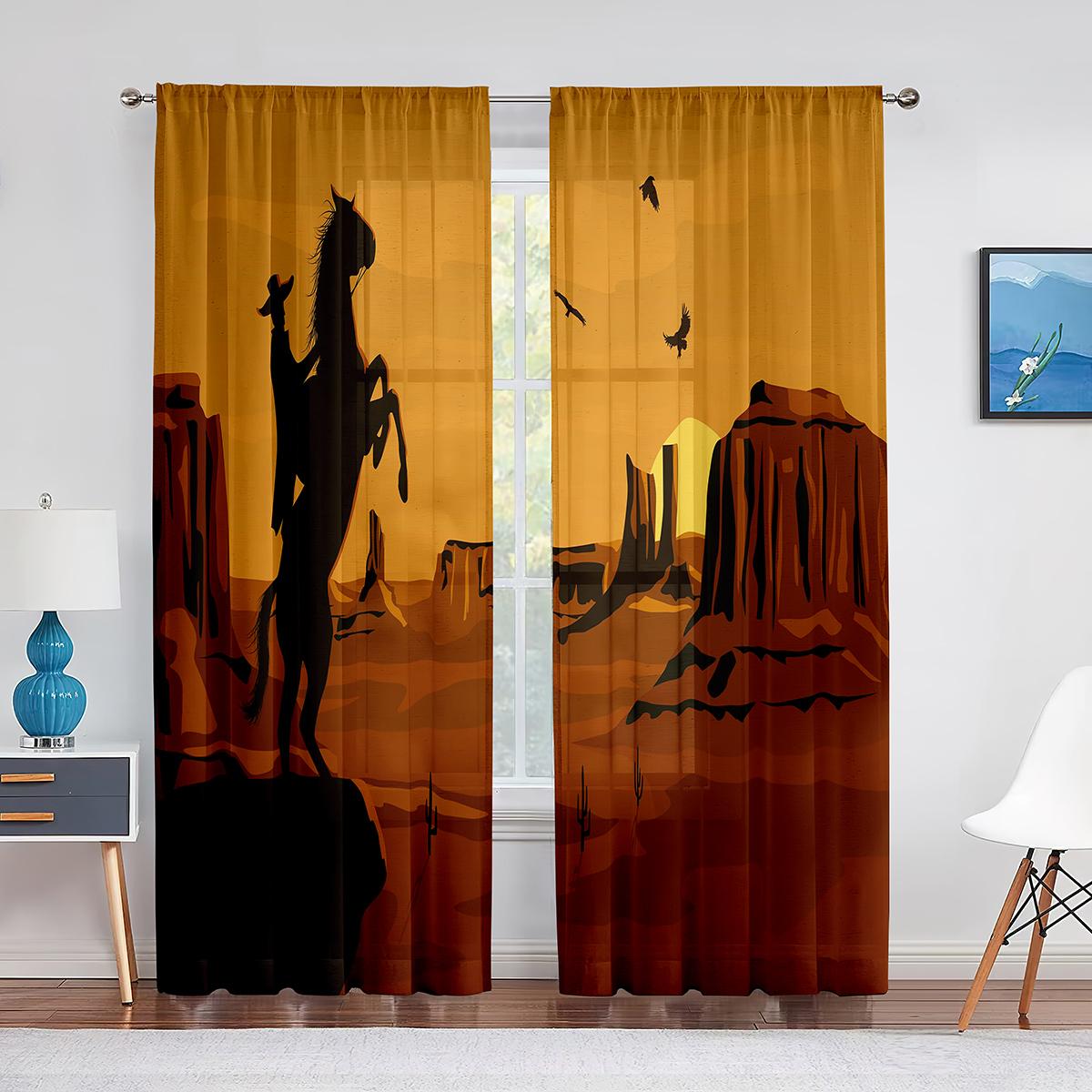 Ковбойские тюлевые шторы в западном стиле для домашнего офиса — фото 12