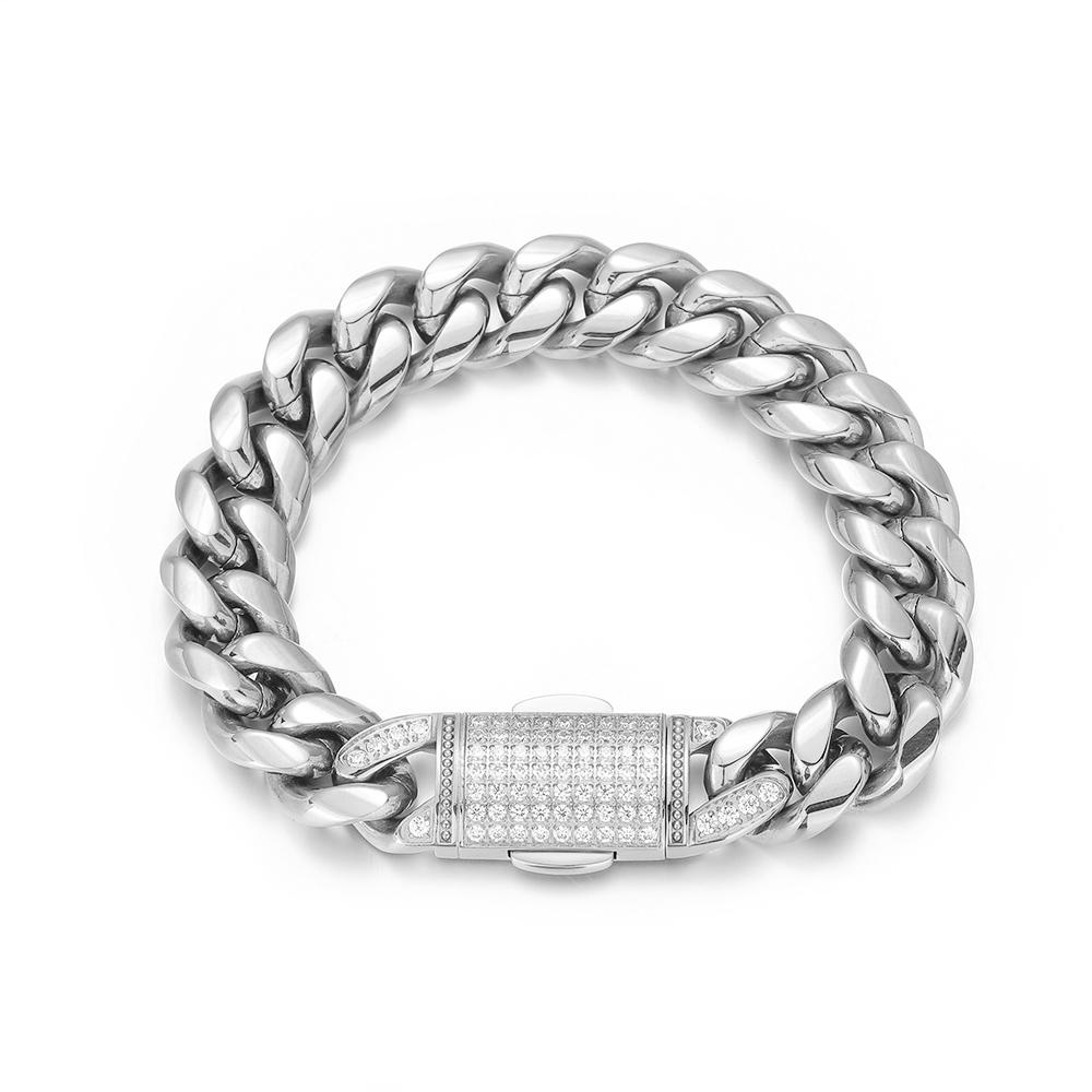 

12MM Width Stainless Steel Miami Cuban Link Bracelet Iced CNC Inlay Cubic Zirconia Hip Hop Jewelry for Men Women Wholesale width 12mm&7 inch(17.78cm)