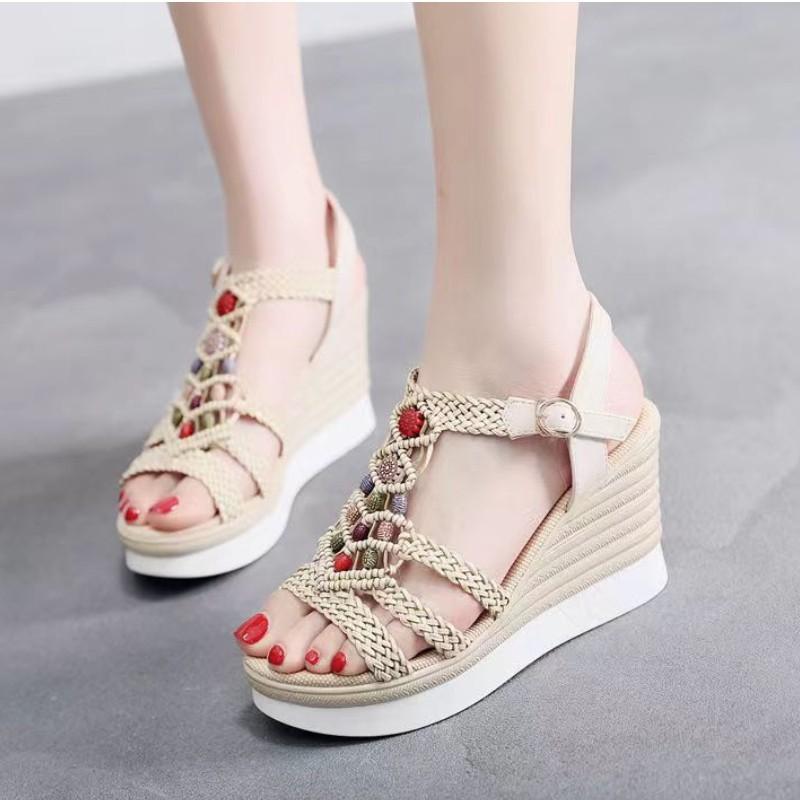 Fashion 2025 New Summer National Wind Sandals Women's Inner Increase 8cm Platform High Heels Handwoven Wedge Shoes for Women Sandals
