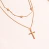 Romantic Cross Pendants Necklace for Women Gold Silver Color Multilayered Oval Beads Chain Necklace Minimalism Female Jewelry