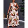 YYFS Women's Fashion Summer Spring Feather Print Sleeveless O-Neck High Waist Casual Dresses