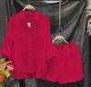 2023 Summer Women's Cotton Linen Long Sleeve Cardigan Two-Piece Set