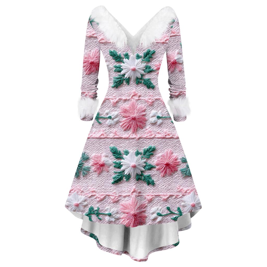 Dame Mote Casual V-hals Juleprint Langermet Kjole