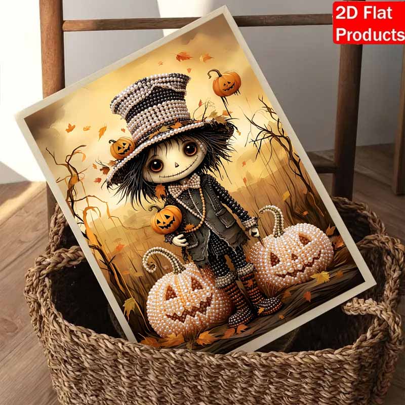 DIY Pearl Bead Art Canvas Halloween Pumpkin Cute Character Frameless 3D Painting Kit for Bedroom Living Room Wall Decor Crafts