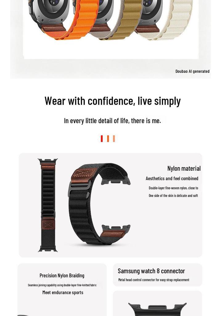 Leather Label High-Mountain Nylon Loop Strap for Samsung Watch8