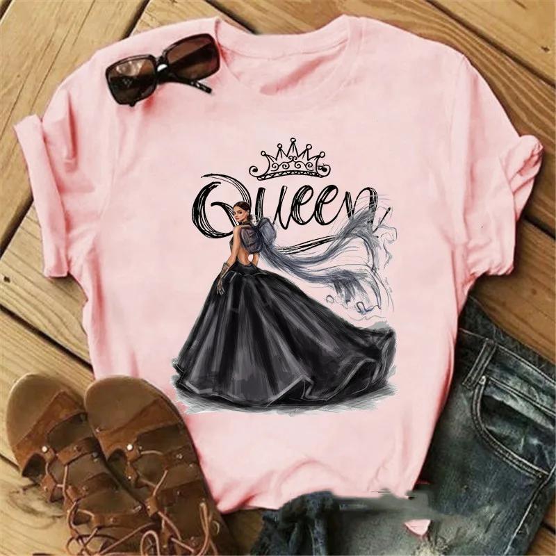 Pink Crown Queen Print Women T Shirt Short Sleeve O Neck Loose Women Tshirt Ladies Tee Shirt Tops Clothes Camisetas Mujer