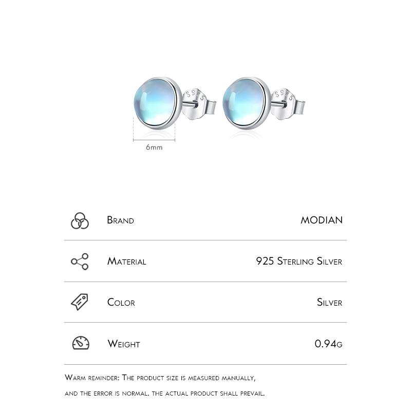 925 Sterling Silver Round Exquisite Moonstone 4 5 6 MM Stud Earrings Platinum Plated Charm Ear Studs For Women Jewelry
