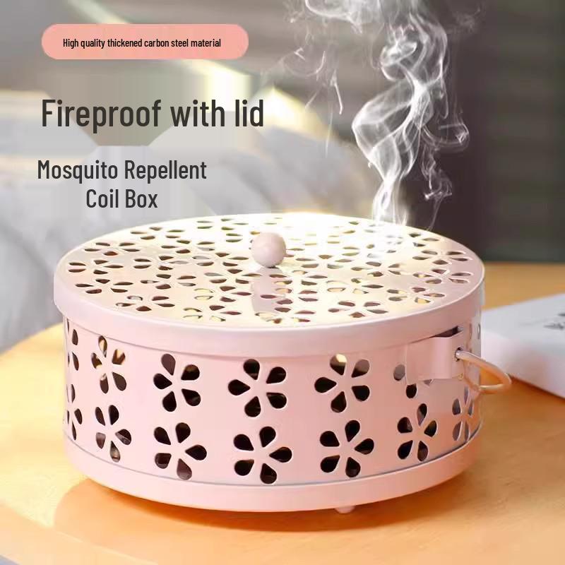 Fireproof Wrought Iron Mosquito Coil Holder with Lid - Ancient Style