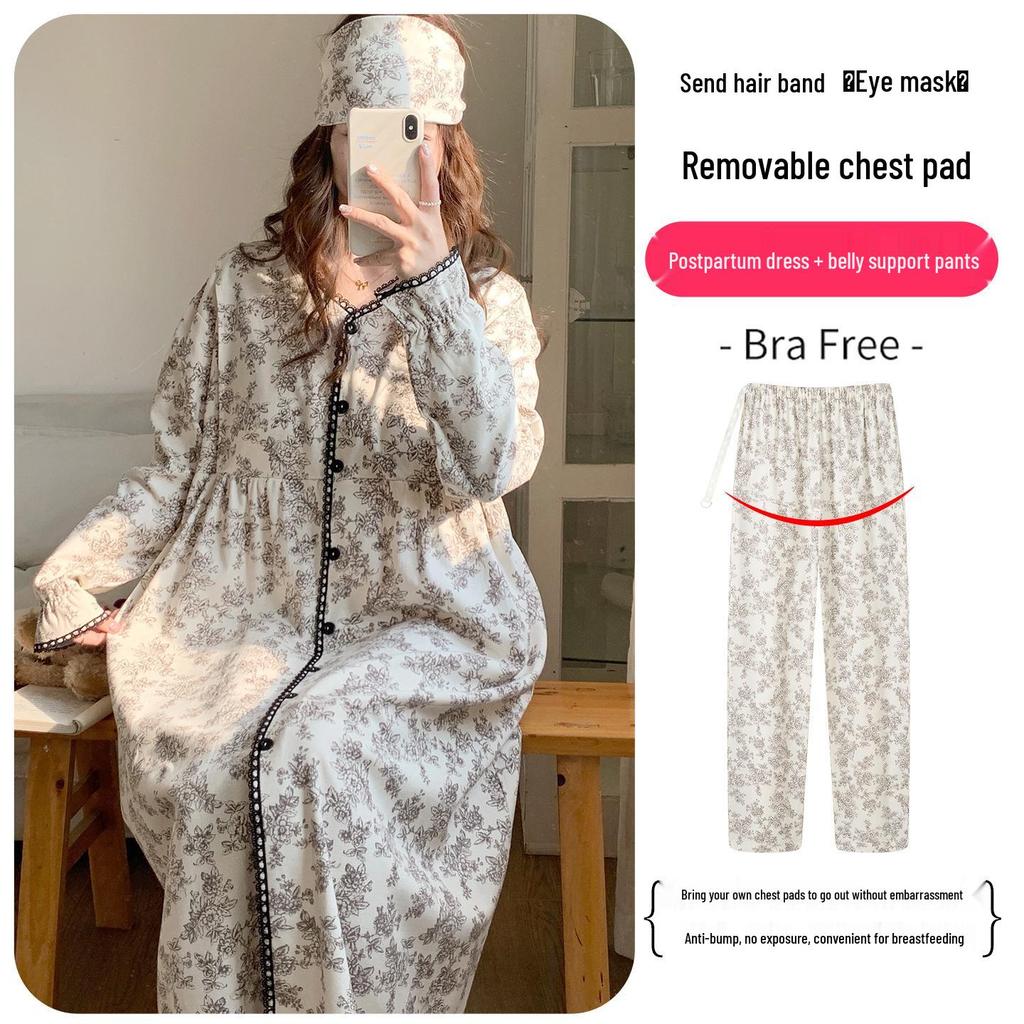 Plus Size Maternity Nightgown with Breast Pads for Postpartum, Spring, Summer, Autumn; Comfortable Labor Dress for Pregnant Women