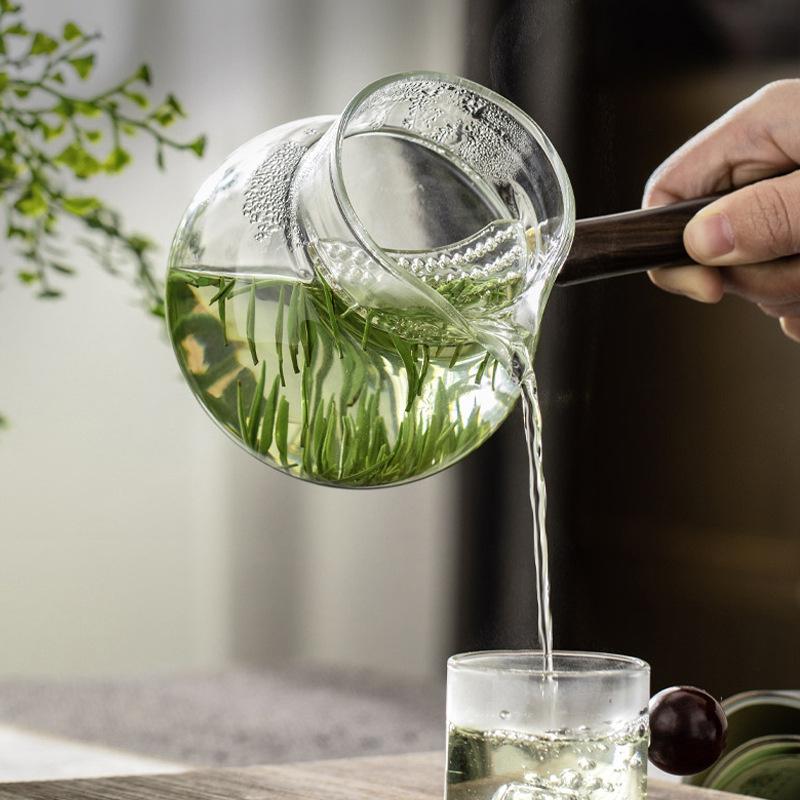 500ml Side Wooden Handle Glass Teapot With Crescent Filter Brewing Green Tea Pot Household Tea Maker Kung Fu Tea Set Teaware