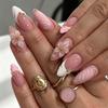 Cross-border Hot-selling Wearing Nail Gentle Naked Powder Relief Flower Pointed Nail Light Luxury Gold Bead Temperament Finished Nail Wholesale