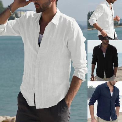 European & American Men's Cotton Long-Sleeve Solid Color Casual Shirt Jacket - Free Shipping