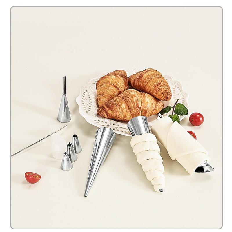 Stainless Steel Conical Danish Tube Mold, DIY Baking Croissant Mold, Ice Cream Cone-shaped Flat Tip Large Screw-shaped Bread Mold