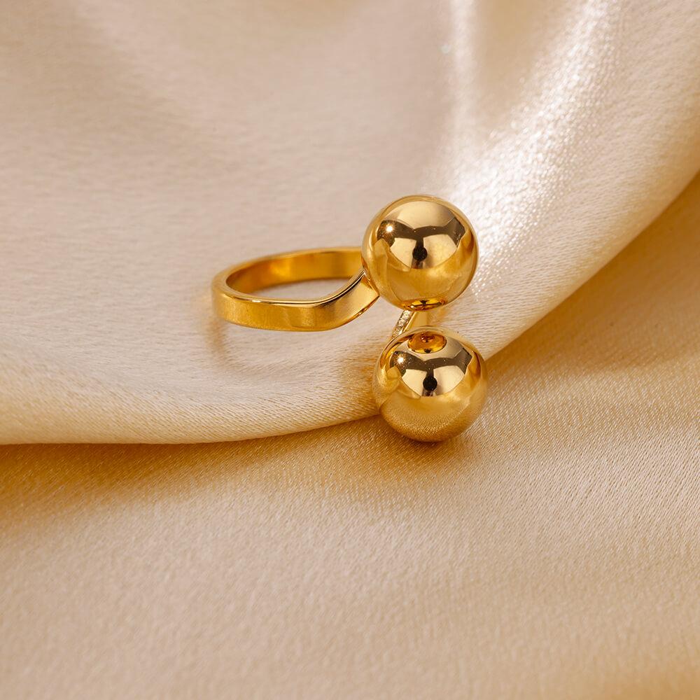 Exaggerated Stainless Steel Bead Ball Rings For Women Men Open Adjustable Gold Color Stainless Steel Ring Waterproof Jewelry