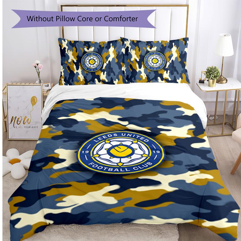 Leeds United Fußball Bedrucktes 3-teiliges Bettwäscheset, Bequemes hautfreundliches Schlafzimmer Bettbezug-Set