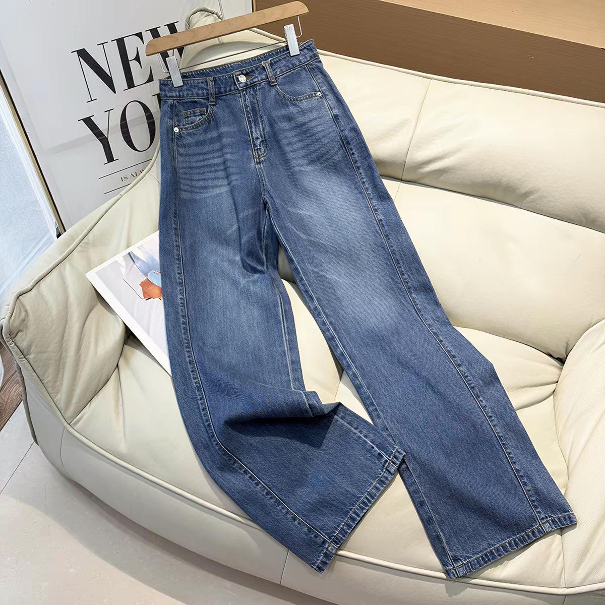 Stylish Women s Retro Blue Straight-Leg Jeans 2026: High-End, Loose Draped Fit 26 синий