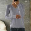 Women's Fashion Loose Knit Sweater Bottom Shirt V-Neck Pullover Long Sleeve Solid Color Top
