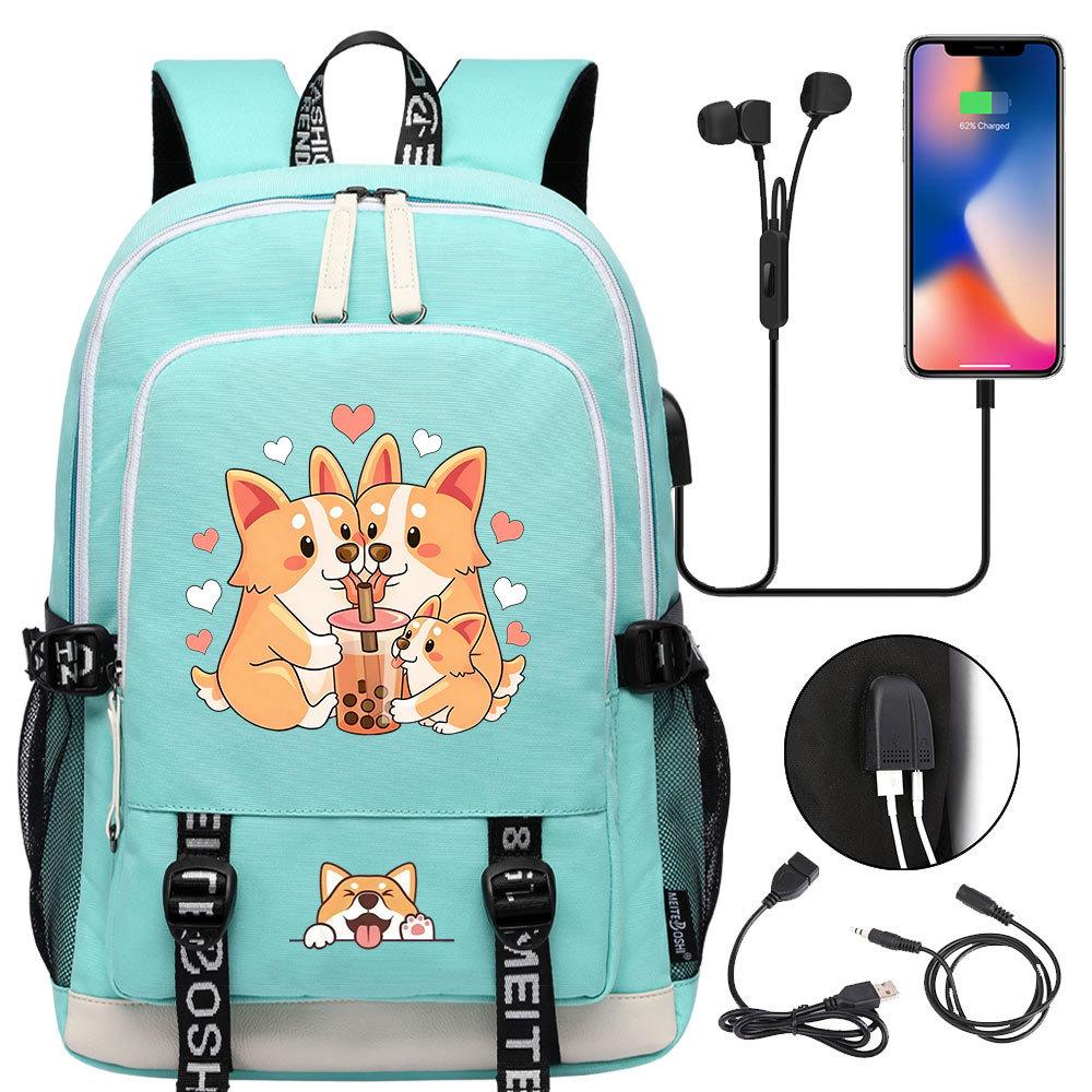 Zaino carino Shiba Inu per adolescenti ragazzi con USB, Borsa di grande capacità per il ritorno a scuola per studenti, Viaggi quotidiani