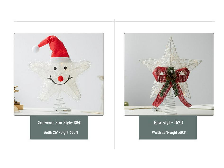 Luminous Wrought Iron LED Pentagram Tree Topper Star Decoration