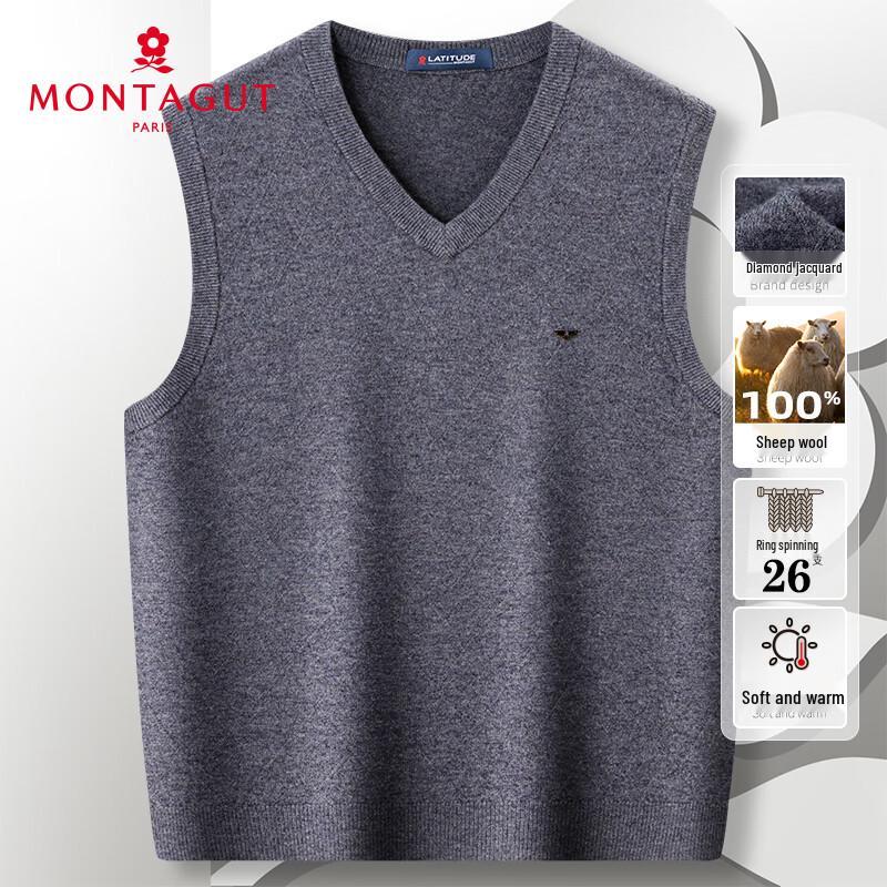Мужской жилет-свитер MONTAGUT с V-образным вырезом, 100% шерсть 52
