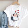 Pink Women Tshirts Casual Cute Cartoon Hedgehog Floral Graphic Print Female Tee Tops Harajuku Fashion Short Sleeve T Shirt Femme
