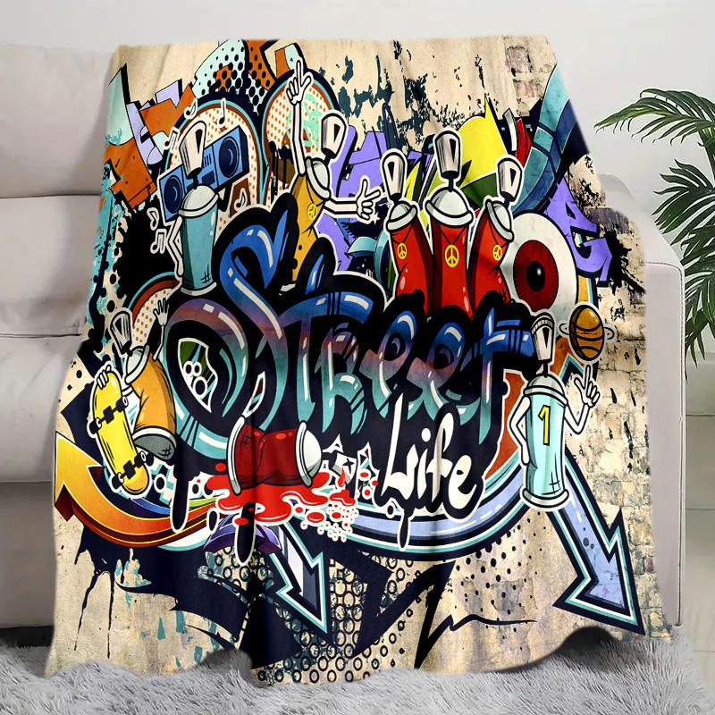 Graffiti Print Blanket Soft Comfortable All Seasons Suitable Sofa Office Nap Travel Birthday Gift Christmas Present