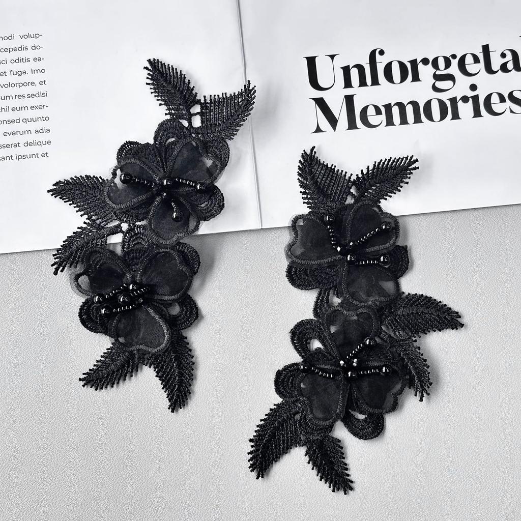 Black Embroidery Lace Pair Flower Clothing Decoration Wedding Dress Dress Embroidery Patch Patch Accessories