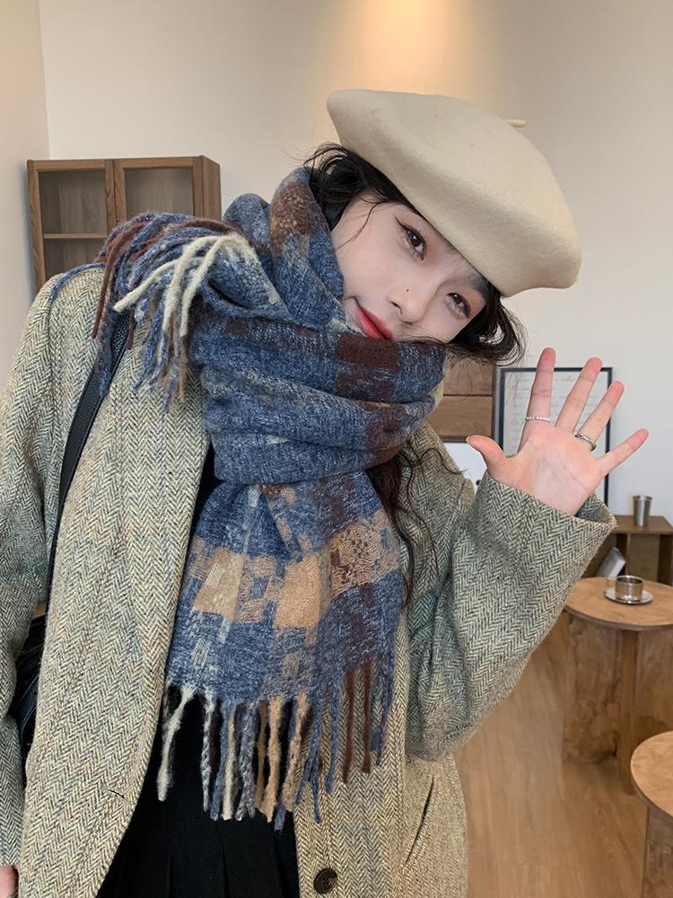 New Knitted Retro Scarf Headscarf Winter Women Men Preppy Plaid Tassel Warm Scarve Pashmina Mujer Female Male Wrap Shawl Unisex