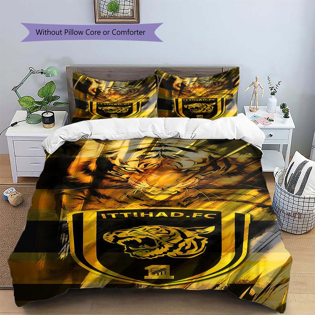 Al-Ittihad FC Pattern Bedding,Quilt Set Quilt Cover Pillowcase Home Birthday Gift(1 * Duvet Cover + 2 * Pillowcase, Without Core)
