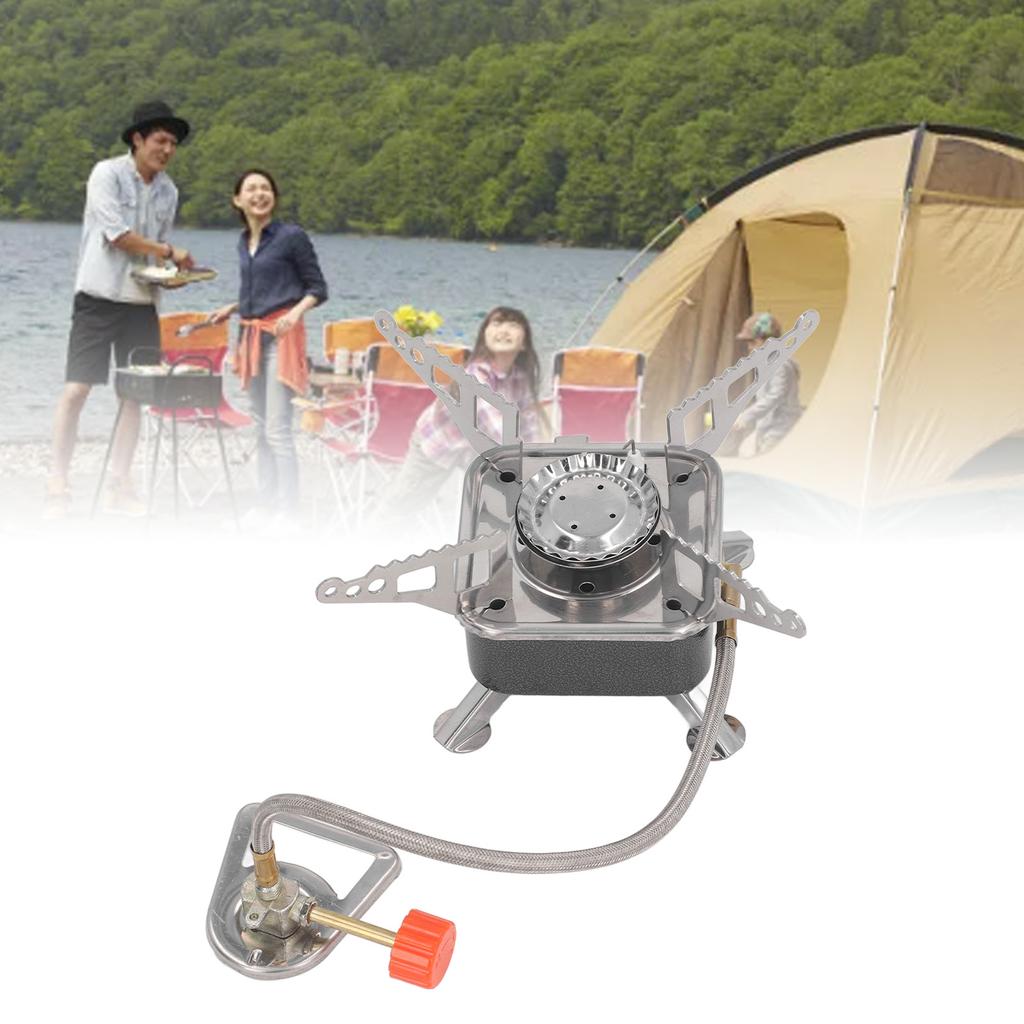Camping Stove Folding Stable Support Wind Resistant High Efficiency Portable Gas Stove for Outdoor Hiking Black