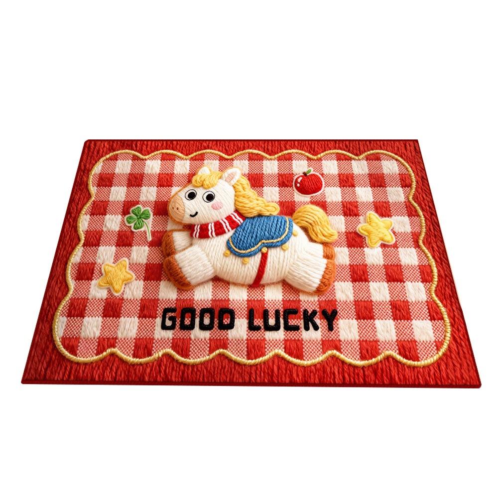 Cute Horse Pattern New Year Door Mat Red Bath Mat Water Absorption Soft Foot Mat Home Decorations