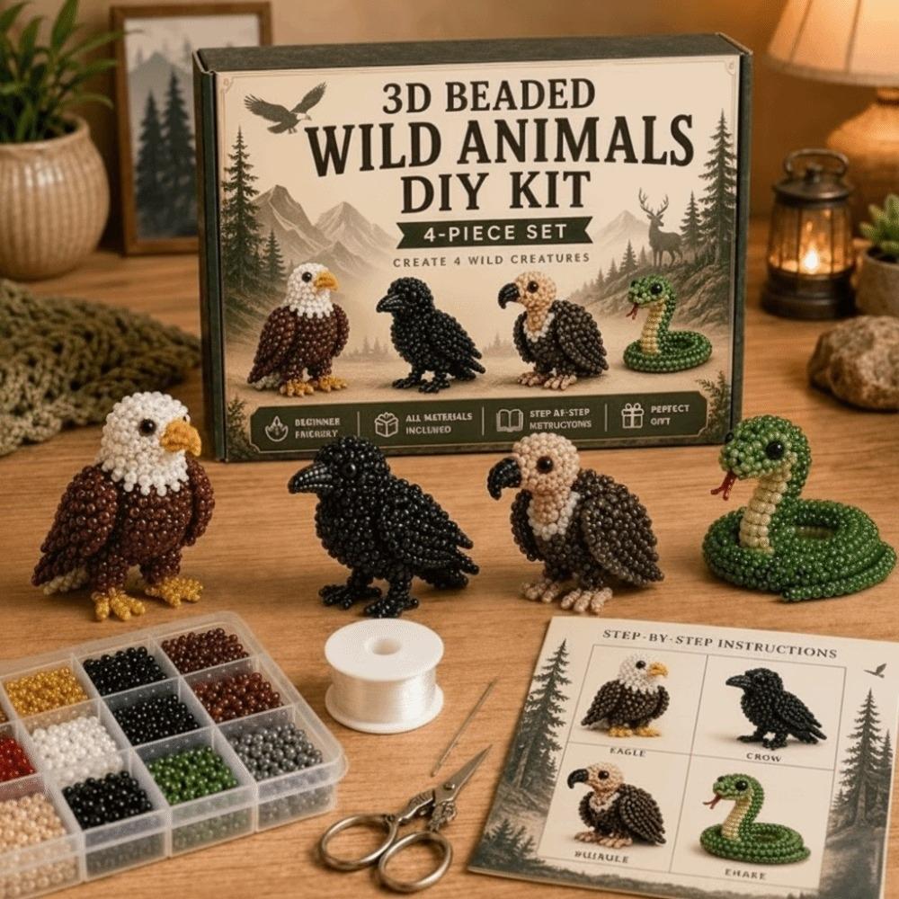 Tiny Beads 3D Beaded Animal Kit Cute Design Creative Craft Handmade Bead Art Kit Animal Shape Bead Weaving Kit Gift Giving