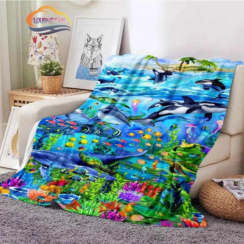 Sea Animal World Series Blanket Cute Oceanic Dolphins Super Soft Delphinids Pattern Sofa Bed Children's