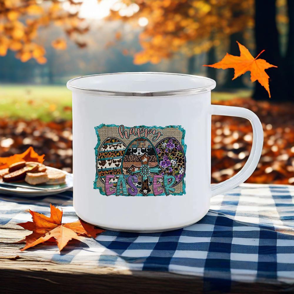 Happy Easter Themed Coffee Mugs Cute Coloful Juice Water Drinkware easy clean Mugs Novetly Rabbit Car Pattern Enamel Mug Safe
