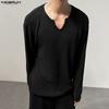 INCERUN Men Irregular Neck Long Sleeve Casual Texture T-shirts Tops