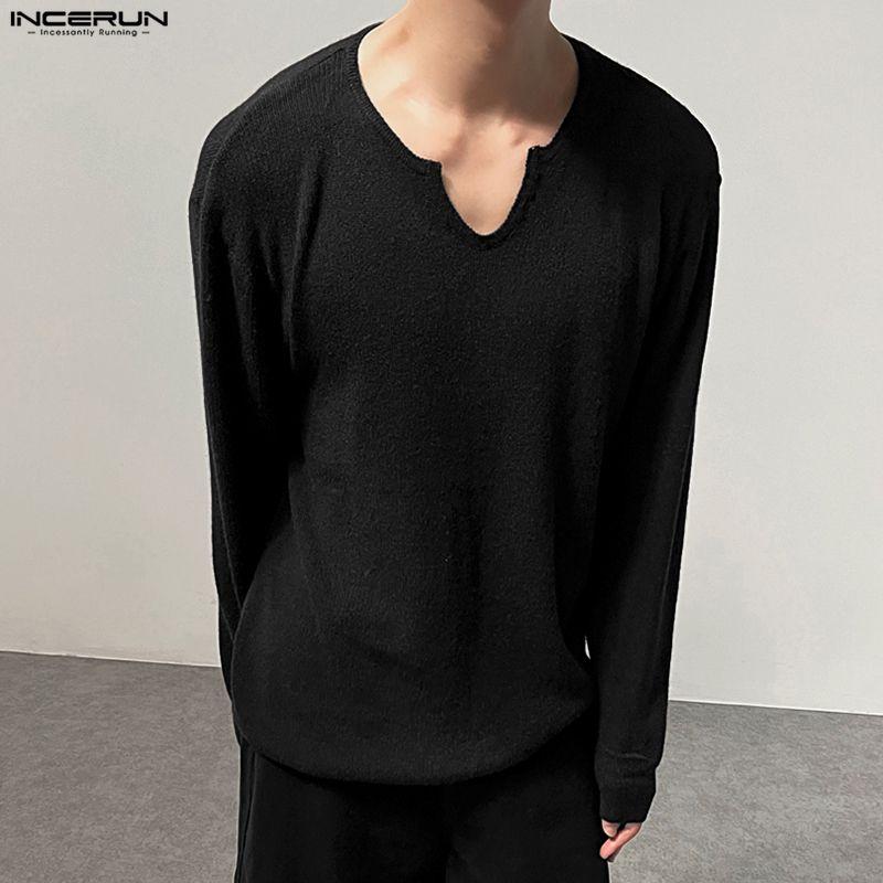 INCERUN Men Irregular Neck Long Sleeve Casual Texture T-shirts Tops