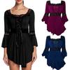 Elegant Plus Size Women Lace Up Blouse With Ruffle Details And Long Bell Sleeves