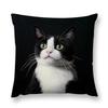 1Pc Black Background Black And White Cat Throw Pillow Cover, Suitable For Sofa,Bedroom,Living Room,A Unique Gift For Cat Lovers.