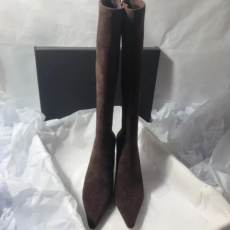 Women Stretch Slim Modern Long Boots Pointed Toe Knee High Booties Street Style High Heels Party Stripper Female Shoes