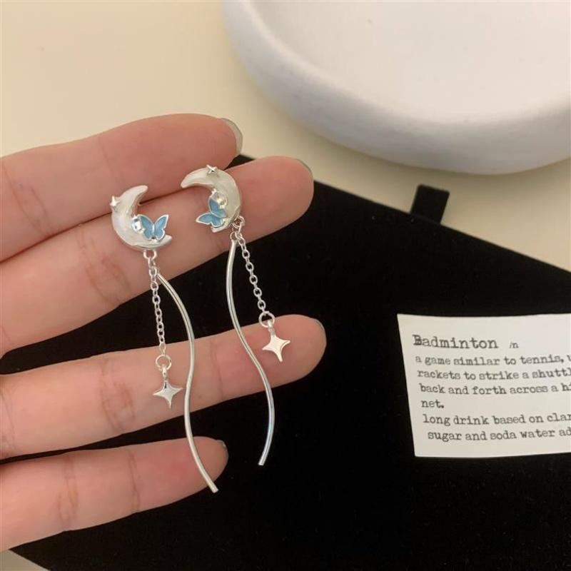 

Exquisite Crystal Moon Butterfly Drop Earrings For Women Korean Fashion Star Bowknot Tassel Earrings Wedding Party Jewelry Gifts