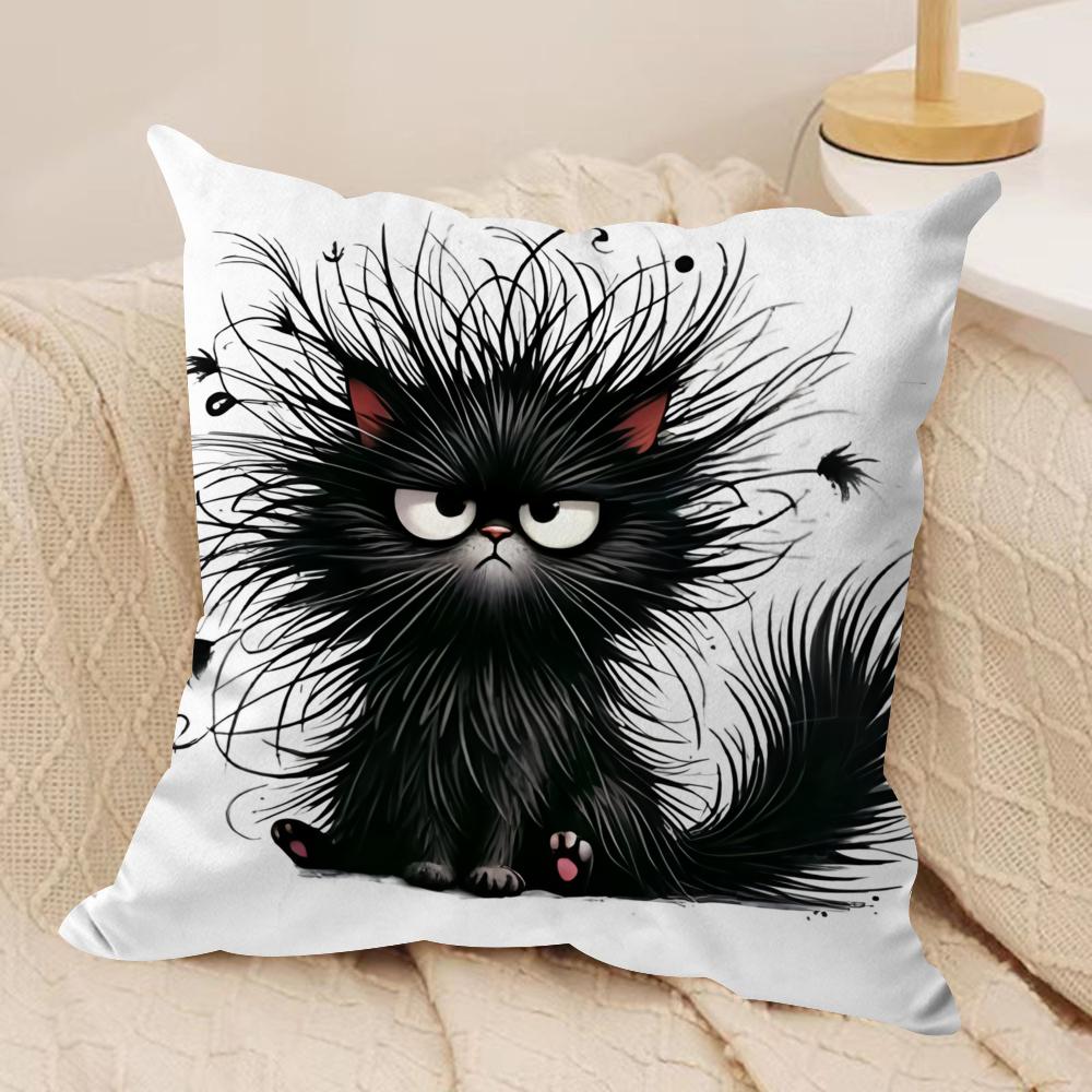Whimsical Cat Cushion Cover Soft Plush Fabric DoubleSided Printed Cushion Covers for All Seasons Modern HomeDecor Gift