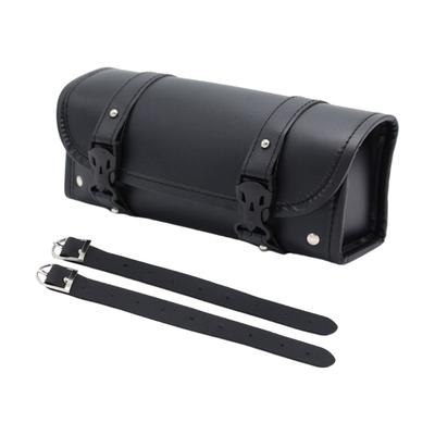 Motorcycle Road Gear Bag PU Leather Fork Mounted Pouch with Two Buckles, Roll Storage Bag for Short Trips and Daily Travel Carry Use