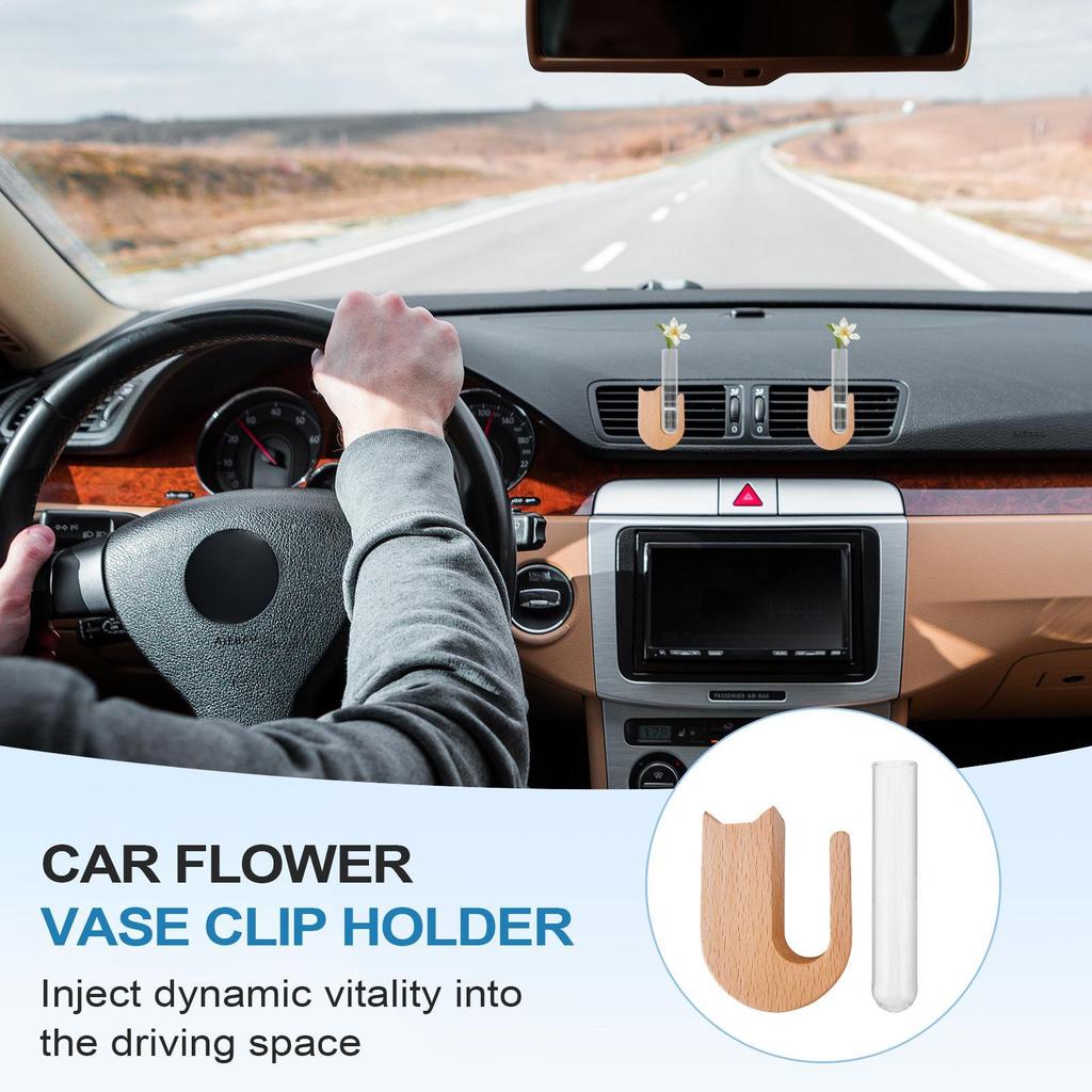 Auto Blumenvase Lüftungsschlitzklemme Luftauslass Glas Vermehrung Pflanzenhalter Holz Automobil Ästhetische Innendekoration für Limousine