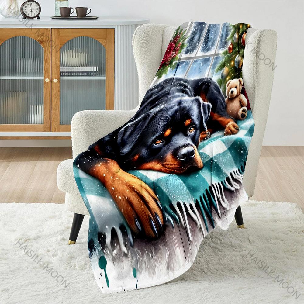 Rottweiler Christmas Gifts Print Blanket Warm Soft Luxury Gifts for Children Adults Suitable for Home Bed Sofa Travel Camping RV