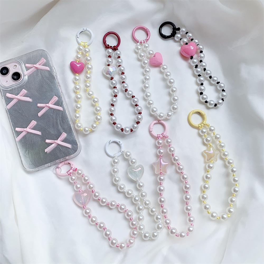 INS Charm Jewelry Pearl Lanyard Bracelet Phone Pendant Keychain for Bag Cellphone Strap Keyring Hanging Chain Buckle