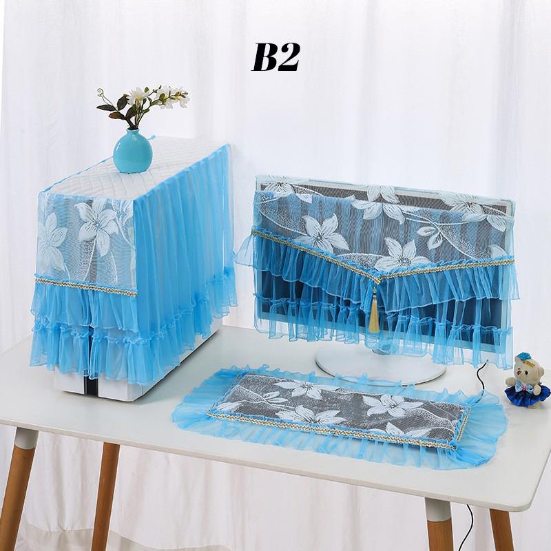3PCS European Lace Desktop Computer Dust Cover Computer Cover 17 24 27inch LCD Monitor Protective Cover Keyboard Dustproof Cover