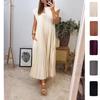 Summer New Women's Clothing Fashion Solid Color Round Neck Sleeveless Pleated Dress Women