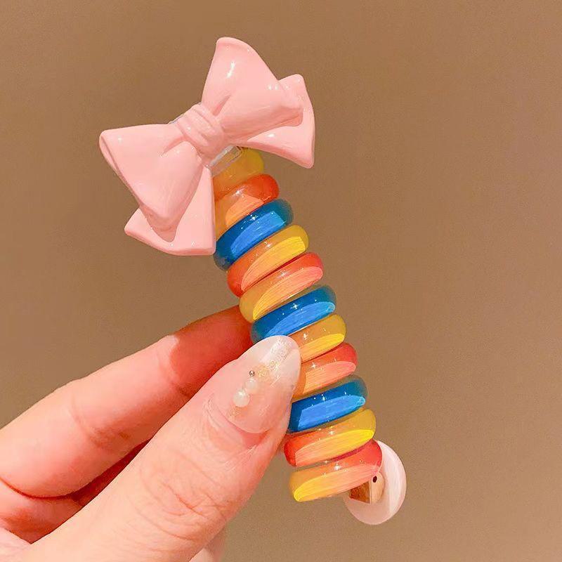 Kids' Rainbow Telephone Wire Hair Ring: High Ponytail Elastic Rope, New Style Curly Hair Band.