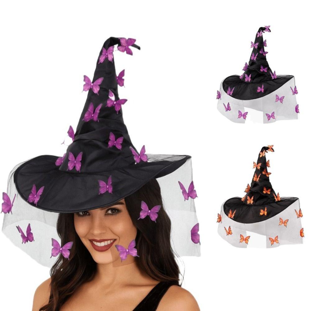 Colorful Halloween Witch Hat Party Props Halloween Cap with Veil  Halloween Party
